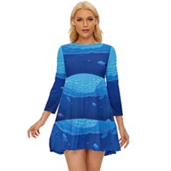 Ai Generated Ocean Sea Fish Underwater Water Long Sleeve Babydoll Dress by Ravend