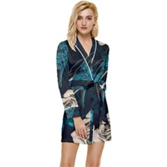 Glass Slipper Blues Fairytale Long Sleeve Satin Robe by Ravend