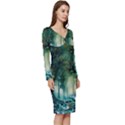 Trees Forest Mystical Forest Nature Long Sleeve V-Neck Bodycon Dress  View3