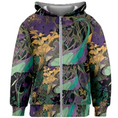 Ai Generated Flowers Trees Forest Mystical Forest Pattern Kids  Zipper Hoodie Without Drawstring by Ravend