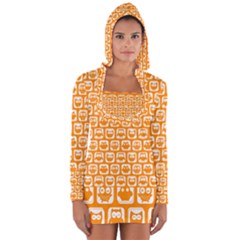 Yellow And White Owl Pattern Long Sleeve Hooded T-shirt by GardenOfOphir