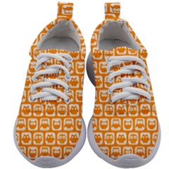 Yellow And White Owl Pattern Kids Athletic Shoes by GardenOfOphir