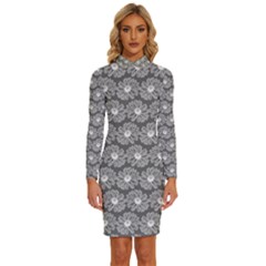 Gerbera Daisy Vector Tile Pattern Long Sleeve Shirt Collar Bodycon Dress by GardenOfOphir