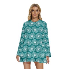 Gerbera Daisy Vector Tile Pattern Round Neck Long Sleeve Bohemian Style Chiffon Mini Dress by GardenOfOphir