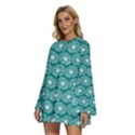 Gerbera Daisy Vector Tile Pattern Round Neck Long Sleeve Bohemian Style Chiffon Mini Dress View2