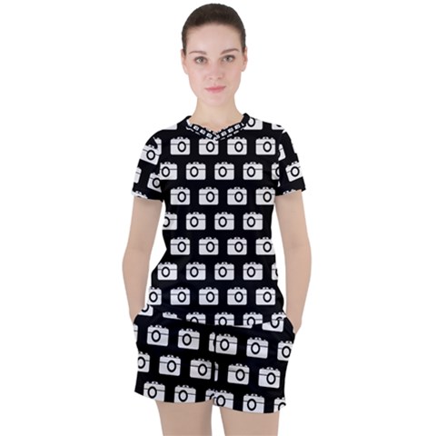 Modern Chic Vector Camera Illustration Pattern Women s Tee And Shorts Set by GardenOfOphir