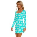 Modern Chic Vector Camera Illustration Pattern Long Sleeve Square Neck Bodycon Velvet Dress View2