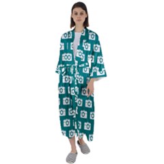 Modern Chic Vector Camera Illustration Pattern Maxi Satin Kimono by GardenOfOphir