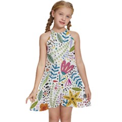 Flowers-484 Kids  Halter Collar Waist Tie Chiffon Dress by nateshop