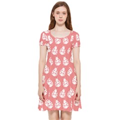 Coral And White Lady Bug Pattern Inside Out Cap Sleeve Dress by GardenOfOphir