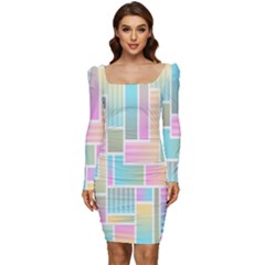 Color-blocks Women Long Sleeve Ruched Stretch Jersey Dress by nateshop