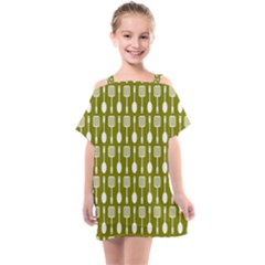 Olive Green Spatula Spoon Pattern Kids  One Piece Chiffon Dress by GardenOfOphir