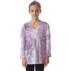 Liquid Marble Kids  V Neck Casual Top by BlackRoseStore