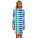 Blue Green Leaf Pattern Long Sleeve Shirt Collar Bodycon Dress View1