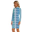 Blue Green Leaf Pattern Long Sleeve Shirt Collar Bodycon Dress View2