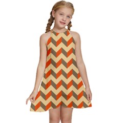 Modern Retro Chevron Patchwork Pattern Kids  Halter Collar Waist Tie Chiffon Dress by GardenOfOphir