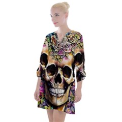 Skeleton Skull Cottagecore Open Neck Shift Dress by GardenOfOphir