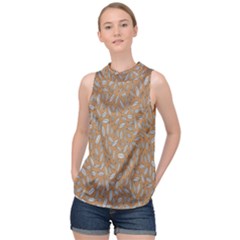 Leaves-013 High Neck Satin Top by nateshop