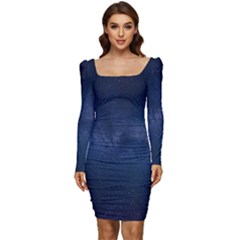 Space-01 Women Long Sleeve Ruched Stretch Jersey Dress by nateshop