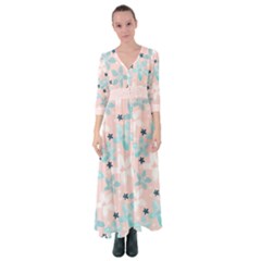 Watercolor Flowers Button Up Maxi Dress by flowerland