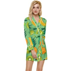 Fruit Tropical Pattern Design Art Long Sleeve Satin Robe by danenraven