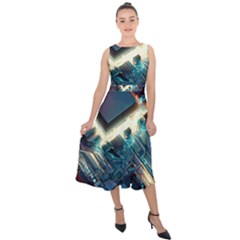 Ai Generated Motherboard City Technology Tech Cpu Midi Tie-back Chiffon Dress by Jancukart