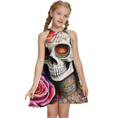 Sugar Skull Kids  Halter Collar Waist Tie Chiffon Dress by GardenOfOphir