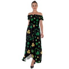 Clovers Flowers Clover Pat Off Shoulder Open Front Chiffon Dress by Ravend