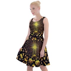 Mushroom Fungus Gold Psychedelic Knee Length Skater Dress by Ravend