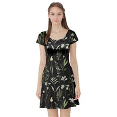 Plants Floral Art Pattern Design Short Sleeve Skater Dress by Ravend