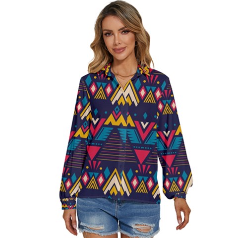 Pattern Colorful Aztec Women s Long Sleeve Button Down Shirt by Wegoenart