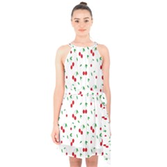 Cherries Halter Collar Waist Tie Chiffon Dress by nateshop