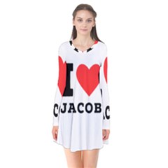 I Love Jacob Long Sleeve V-neck Flare Dress by ilovewhateva