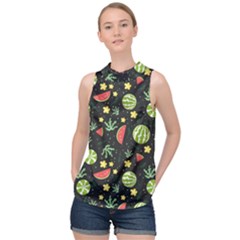 Watermelon Berries Patterns Pattern High Neck Satin Top by Semog4