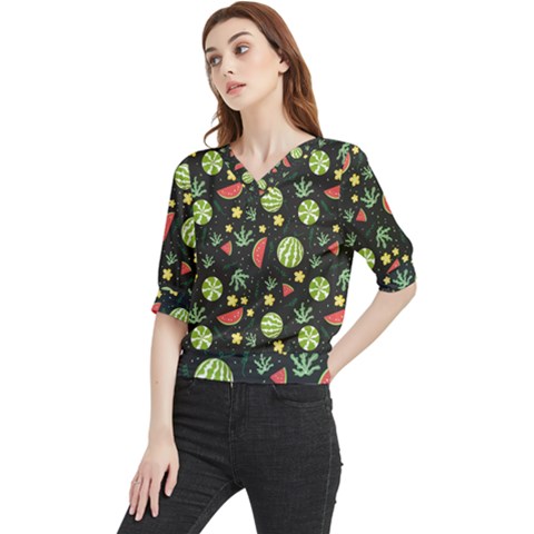 Watermelon Berries Patterns Pattern Quarter Sleeve Blouse by Semog4