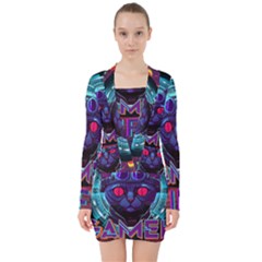 Gamer Life V-neck Bodycon Long Sleeve Dress by minxprints