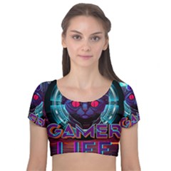 Gamer Life Velvet Short Sleeve Crop Top  by minxprints