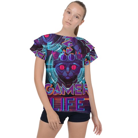 Gamer Life Ruffle Collar Chiffon Blouse by minxprints