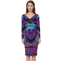 Gamer Life Long Sleeve V-neck Bodycon Dress  by minxprints