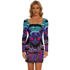 Gamer Life Long Sleeve Square Neck Bodycon Velvet Dress by minxprints