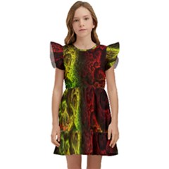 Green And Red Lights Wallpaper Fractal Digital Art Artwork Kids  Winged Sleeve Dress by Semog4