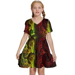 Green And Red Lights Wallpaper Fractal Digital Art Artwork Kids  Short Sleeve Tiered Mini Dress by Semog4