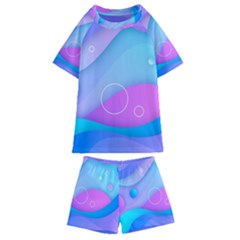 Colorful Blue Purple Wave Kids  Swim Tee And Shorts Set by Semog4