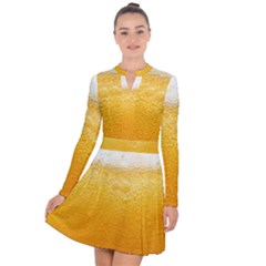 Texture Pattern Macro Glass Of Beer Foam White Yellow Long Sleeve Panel Dress by Semog4