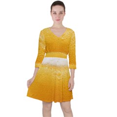 Texture Pattern Macro Glass Of Beer Foam White Yellow Quarter Sleeve Ruffle Waist Dress by Semog4