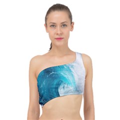 Tsunami Big Blue Wave Ocean Waves Water Spliced Up Bikini Top  by Semog4