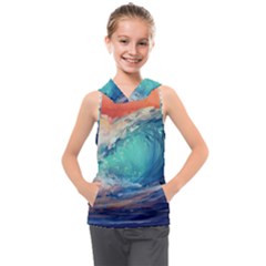 Artistic Wave Sea Kids  Sleeveless Hoodie by Semog4