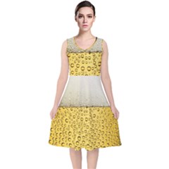 Texture Pattern Macro Glass Of Beer Foam White Yellow Art V-neck Midi Sleeveless Dress  by Semog4