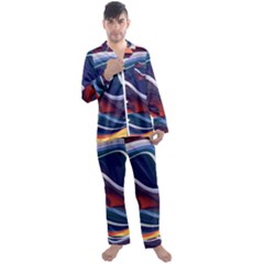 Wave Of Abstract Colors Men s Long Sleeve Satin Pajamas Set by Semog4