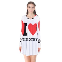 I Love Timothy Long Sleeve V-neck Flare Dress by ilovewhateva